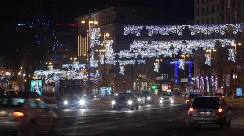 Cars Are Driven Highway Illuminated With Lights Vintage Buildings at Stock Footage 59131651