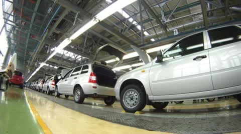 Cars are move on pipeline in assembly shop on plant AUTOVAZ Stock Footage 10808462