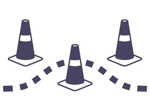 Cars avoiding obstacles. Cone-shaped obstacles. Stock Illustration