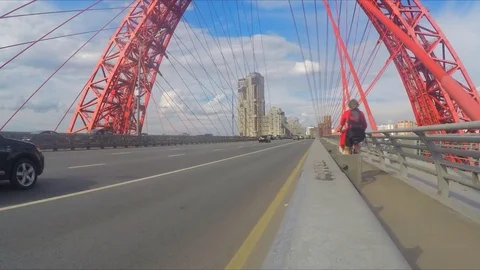 Cars on the Cable-Stayed Bridge In Summer day Timelapse Stock Footage 82041408