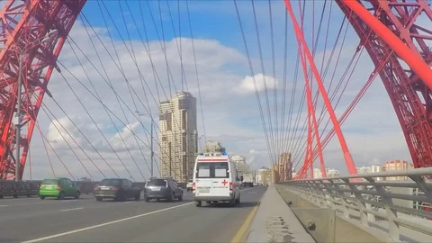 Cars on Cable-Stayed Bridge In Summer day Timelapse Stock Footage 82048493