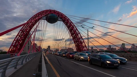 Cars on the Cable-Stayed Bridge In Summer Timelapse Stock Footage 121901363