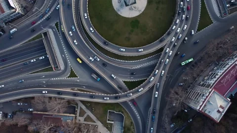 Cars On The Circle  Overpass Stock Footage 168955155