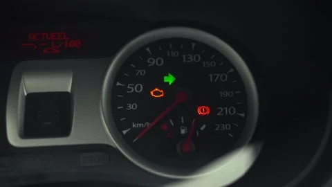 The cars control panel indicator light blinks as right turn signal is activa Stock Footage 331362527