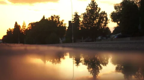 Cars Drive by a Puddle Stock Footage 40343998