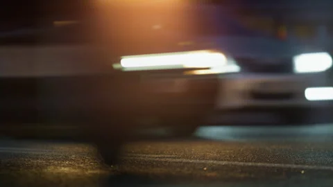 Cars driving city highway at evening time closeup. Speedy vehicles rushing road. Stock Footage