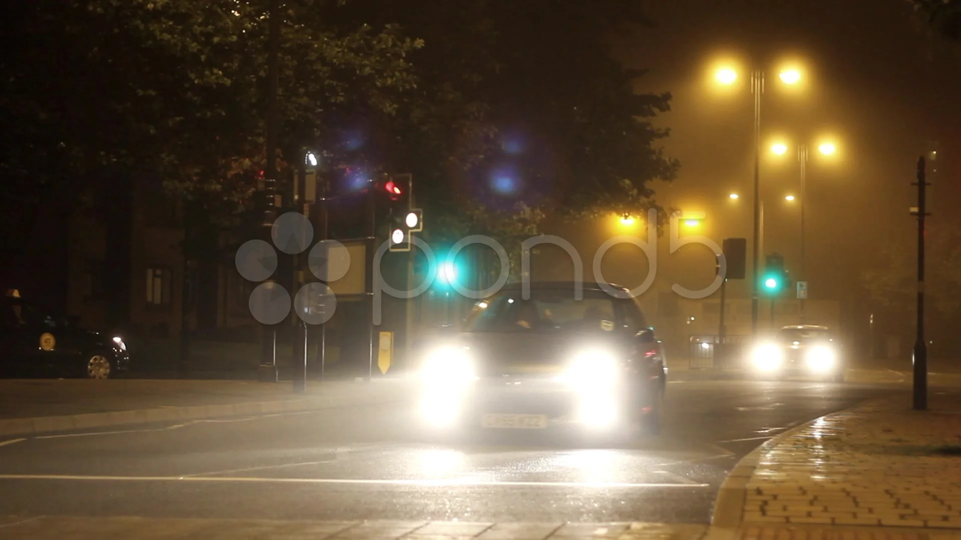 Street, night, fog, car, lights, HD phone wallpaper