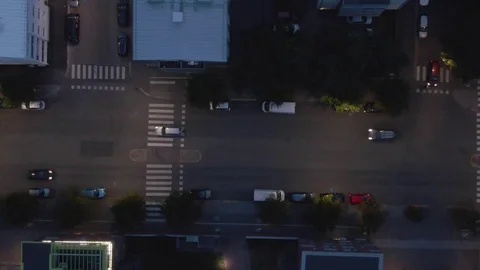 Cars driving fast on streets in dark night. Drone shots. City traffic. Stock Footage