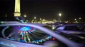 Cars driving by Obelisk of Luxor in Paris, Eiffel Tower sparkling at night 4k or 4k+ Resolution