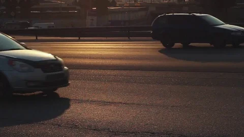 Cars Driving On The Road At Sunset Stock-Footage 81555341