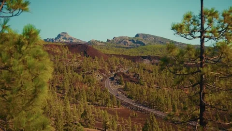 Cars driving in the Teide vulcano Stock Footage 334269064