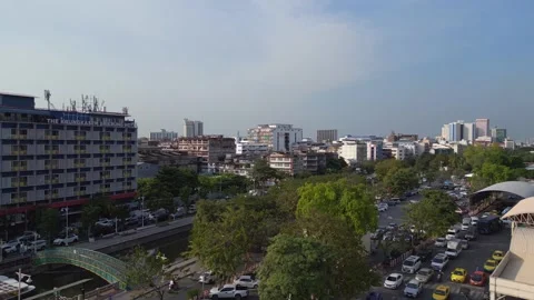 Cars form long queue traffic jam. Lovely aerial view flight drone Stock Footage 237037384