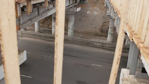 Cars go under the bridge Stock Footage 99976984
