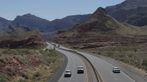 Cars on Interstate Highway 15 in Virgin River Canyon in Arizona Stock Footage 84695053