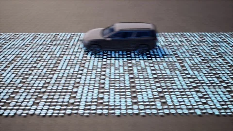 Cars moving on road with binary code Stock Footage 119001424