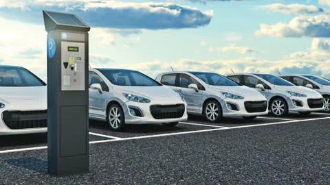 Cars in parking lot. 3d rendering Stock Illustration