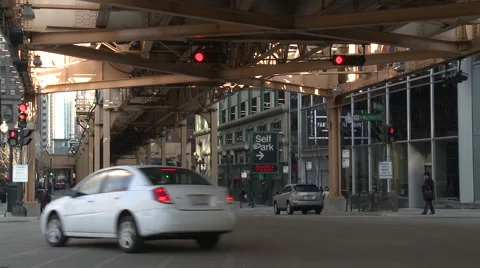 Cars Pass Under Chicago Train Tracks Stock Footage 43129015