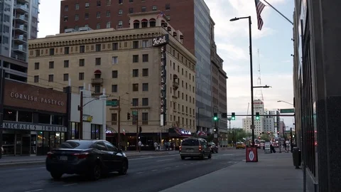 Cars Passing Hotel Downtown Phoenix Stock Footage