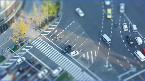 Cars Passing Through an Intersection (Diorama Style) Stock Footage 331914778