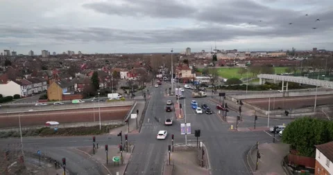 Cars passing through intersections and bridge over multilane highway Video stock 170908767