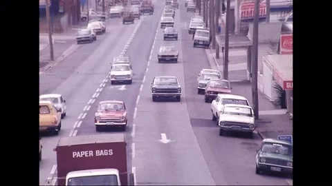 Cars Queue at Petrol Pumps During Fuel Concerns, Australia, 1979 Stock Footage 339544171