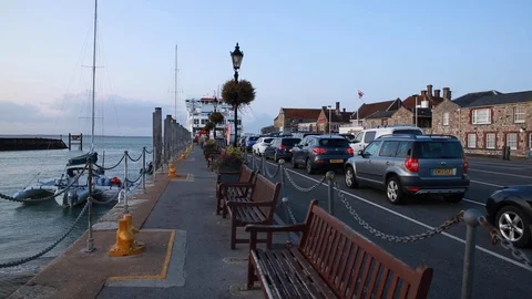 Cars queueing to get into a ferry in England Stock Footage 114915019