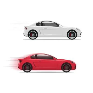 Cars racing fast vector, flat auto moving on high speed Stock Illustration