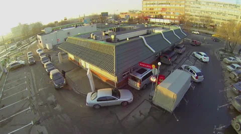 Cars stand in queue near MacAuto McDonalds service Stock Footage 39218218