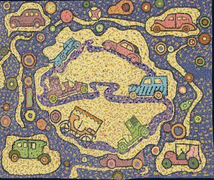 Cars, transport, mosaic, triangular square multi-colored shapes Stock Illustration