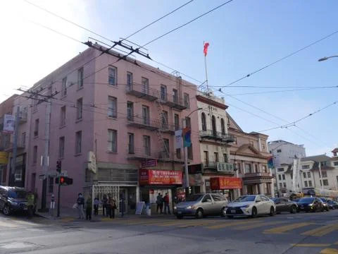 Cars wait for the traffic light at an intersection, San Francisco, California Stock Photos