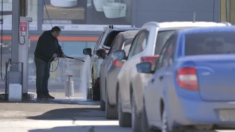 Cars is Waiting Queue at the Self-Service Car Wash Station Stock Footage 175238559