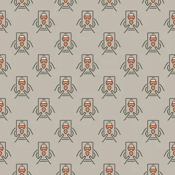 Carsharing App on Smartphone Screen vector colored seamless pattern Stock Illustration