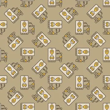Carsharing App vector Car and Smartphone colored seamless pattern Stock Illustration