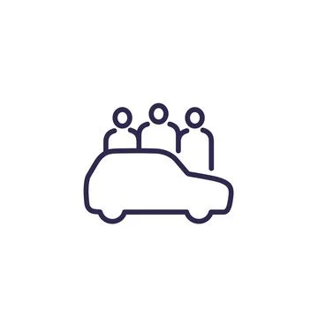 Carsharing, carpooling line icon with people Stock Illustration