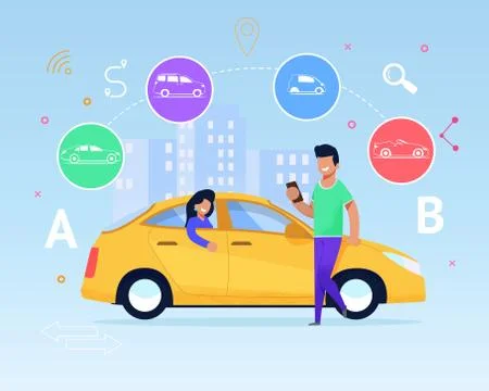 Carsharing Illustration with Infographic. Poster. Stock Illustration