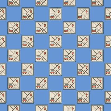 Carsharing Map App vector colored seamless pattern or background Illustrazione stock