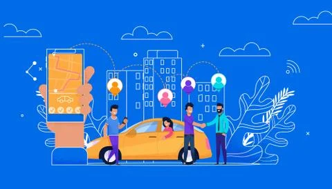 Carsharing Online Simple Flat. Passenger Character Stock Illustration