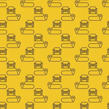 Carsharing Ride vector Route concept line yellow seamless pattern 스톡 일러스트