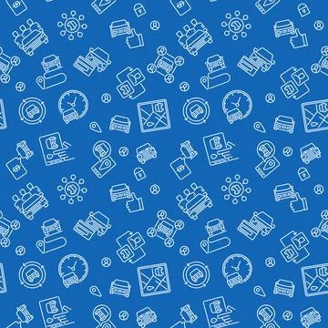 Carsharing Seamless Pattern. Vector Car Rental line blue background Stock Illustration