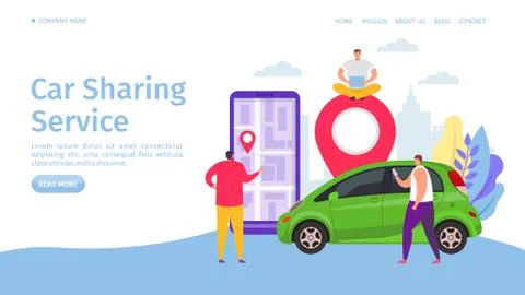 Carsharing service, vector illustration. Mobile application for rent car, share Stock Illustration