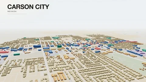 Carson City 3D isometric city skyline building blocks map animation seamless Stock Footage 341336096