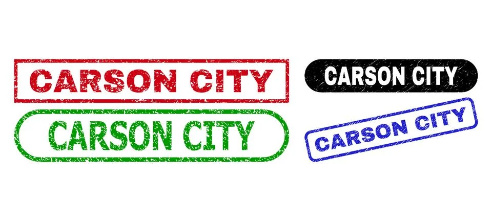 CARSON CITY Rectangle Stamp Seals Using Distress Texture Illustrazione stock