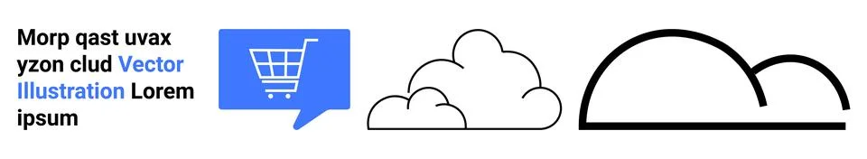 Cart in blue speech bubble, cloud outline, abstract arch shape. Ideal for e-c Stock Illustration