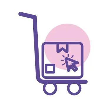 Cart with box delivery and cursor line style icon Illustrazione stock