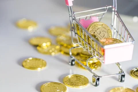 Cart with cripto currency. Bitcoin Stock Photos