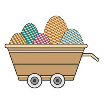 Cart with Easter eggs on white background Stock Illustration