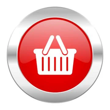 Cart red circle chrome web icon isolated. Stock Illustration