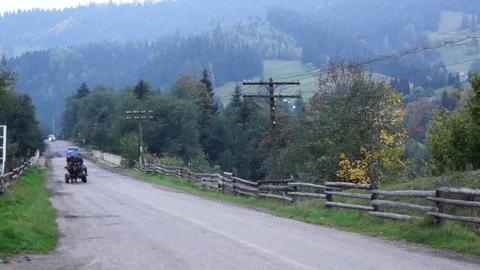 The cart rides on the road. Video stock 76249959