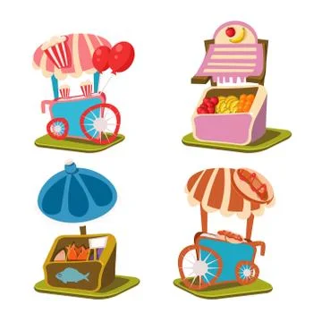 Cart Stall and Takeaway Vector Illustration Stock Illustration