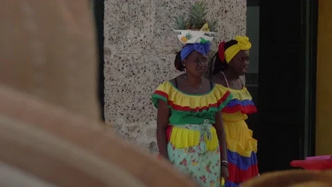 Cartagena, Colombia - Close up of two Palenqueras Stock Footage